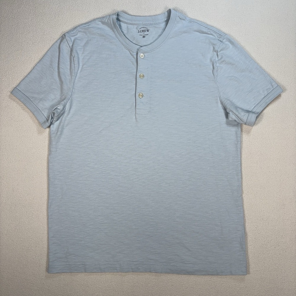 J.Crew Slub Cotton Henley Shirt Men's M Light Blue L1965